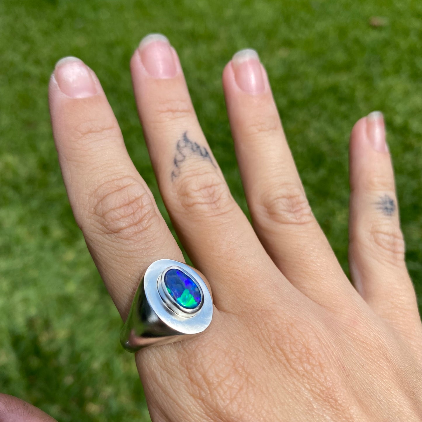 Large Oval Opal Signet Ring - Size S (9.5US).