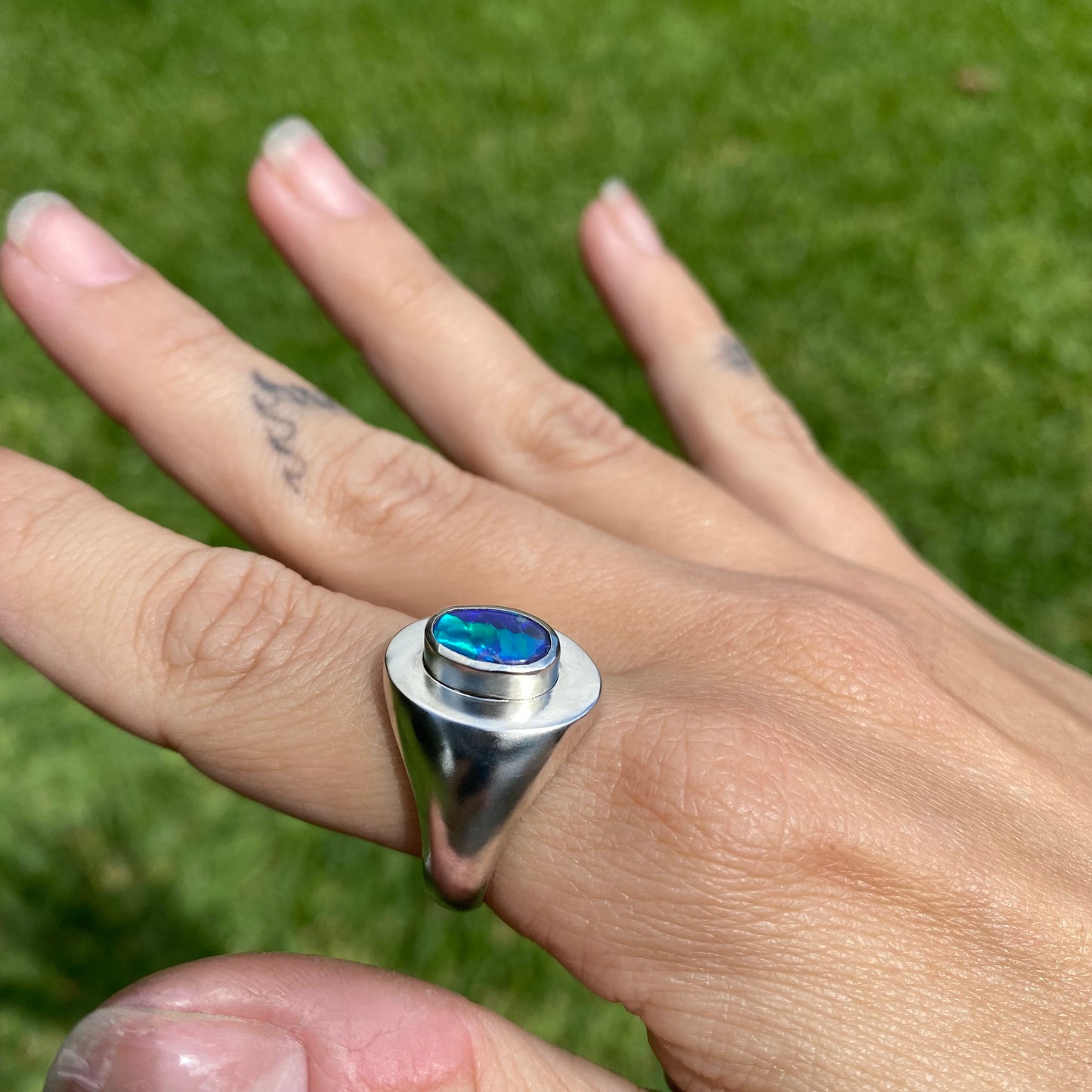 Large Oval Opal Signet Ring - Size S (9.5US).