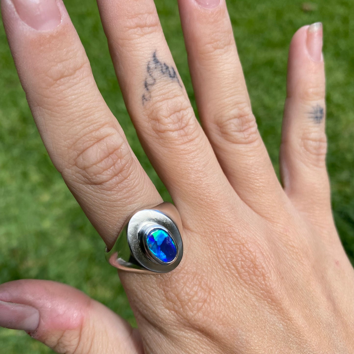Large Oval Opal Signet Ring - Size S (9.5US).