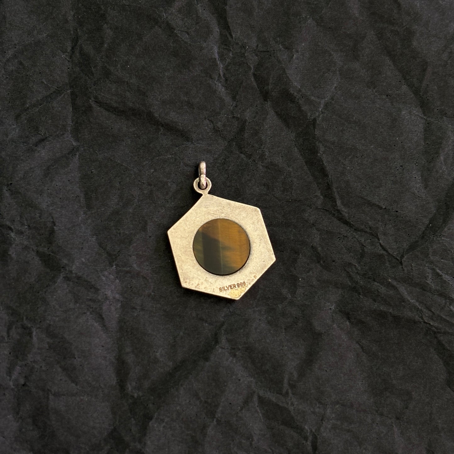 Double Sided Geometric Tigers Eye Pendant