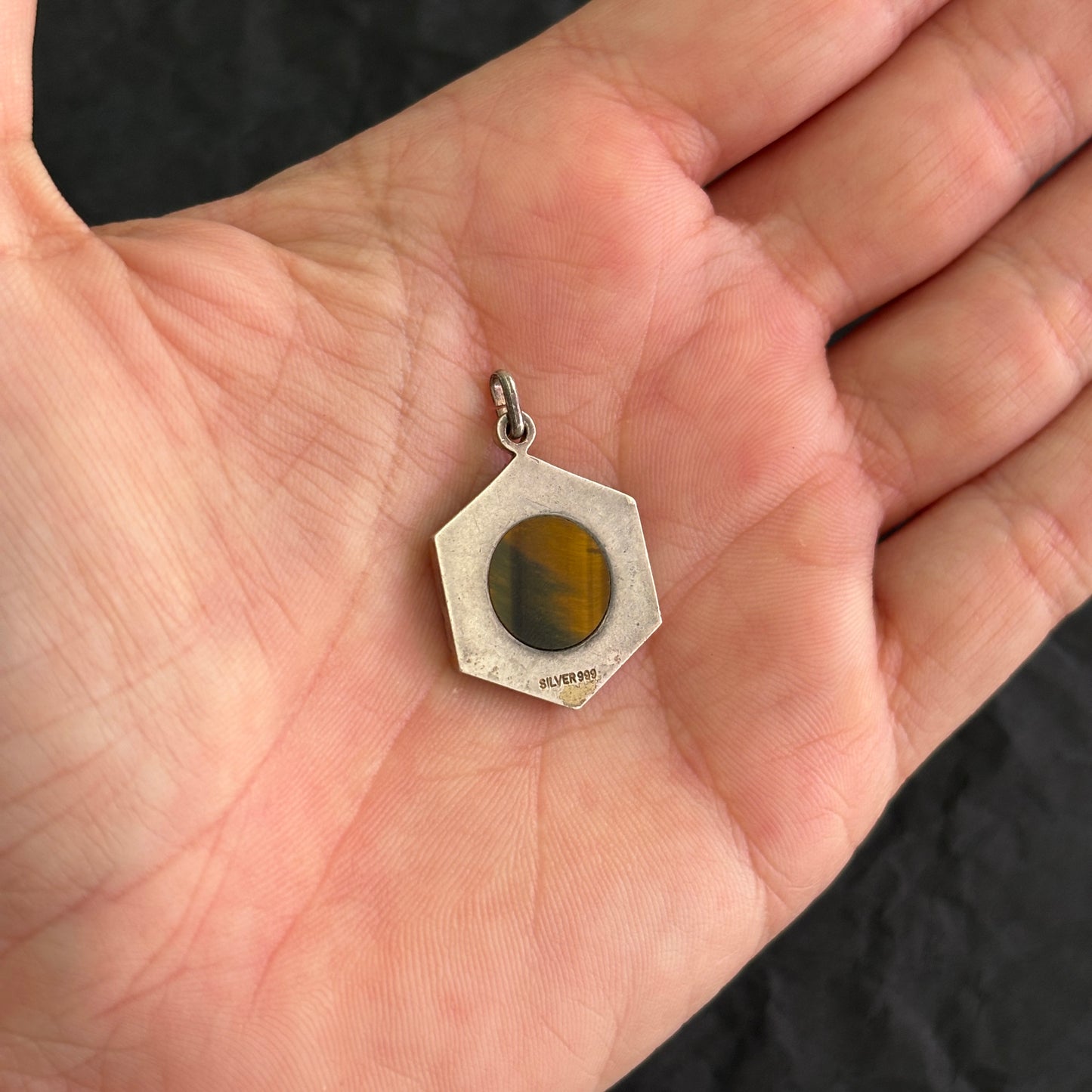 Double Sided Geometric Tigers Eye Pendant
