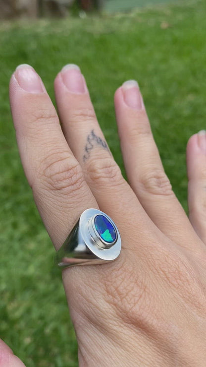 Large Oval Opal Signet Ring - Size S (9.5US)